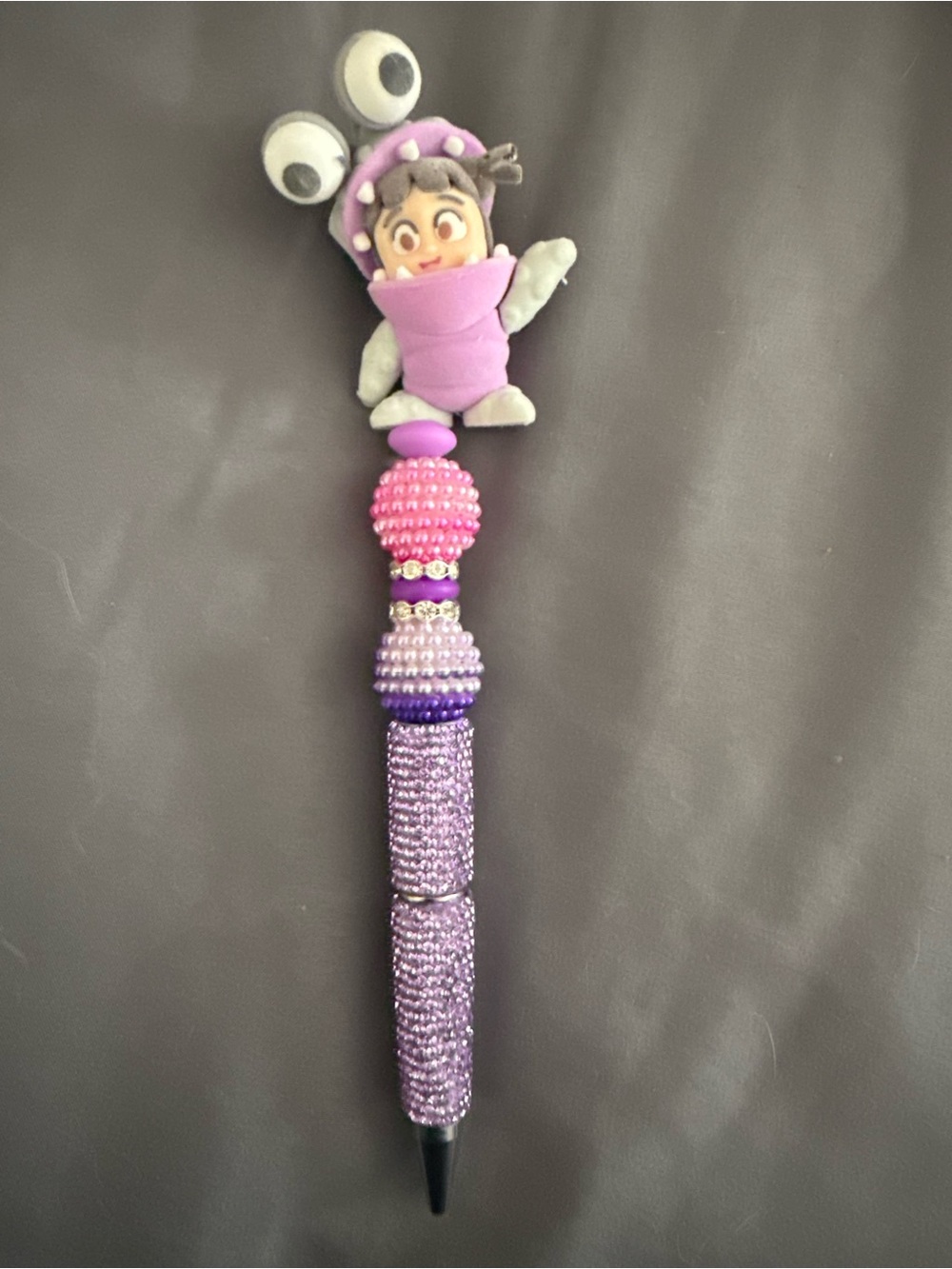 Purple Monster Doll Beaded Pen with Pink Accent
